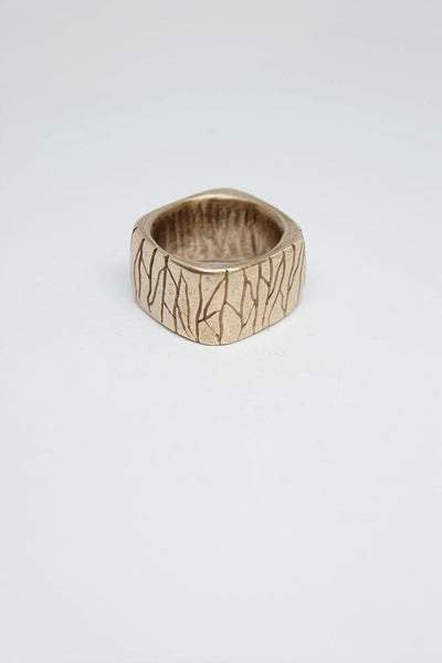 Bronze  Wide Square, Carved Ring - #14