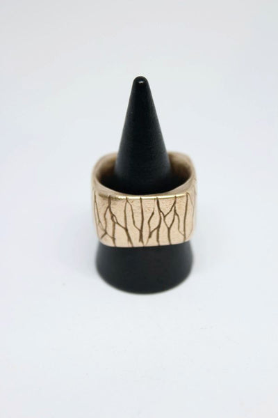 Bronze  Wide Square, Carved Ring - #14