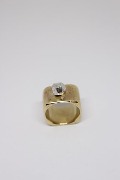 Brass Large Square Band with Silver Rock - #178