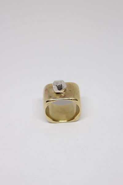 Brass Large Square Band with Silver Rock - #178