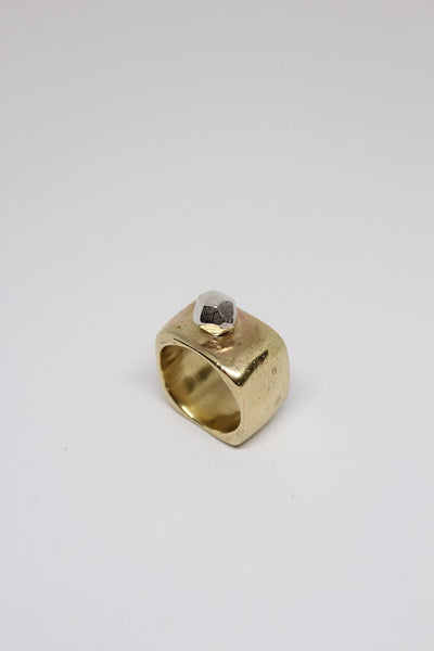 Brass Large Square Band with Silver Rock - #178