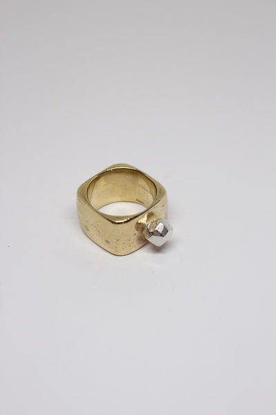 Brass Large Square Band with Silver Rock - #178