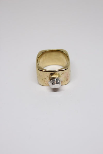 Brass Large Square Band with Silver Rock - #178