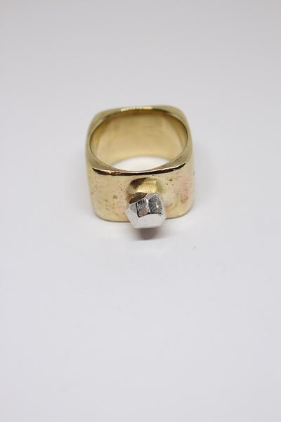 Brass Large Square Band with Silver Rock - #178