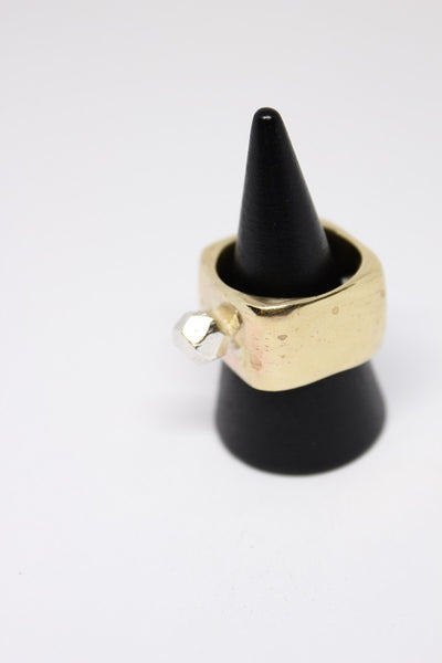 Brass Large Square Band with Silver Rock - #178