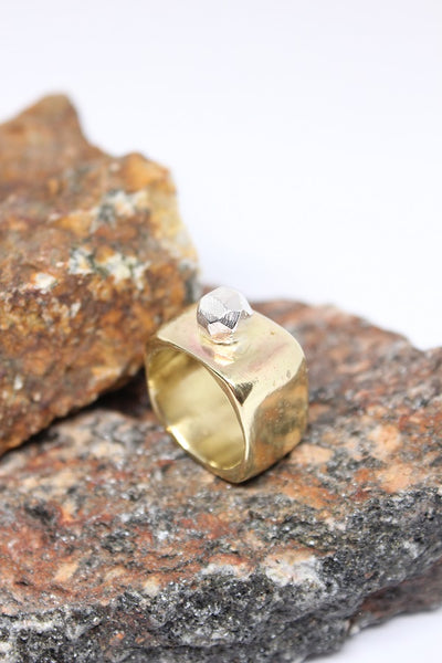 Brass Large Square Band with Silver Rock - #178