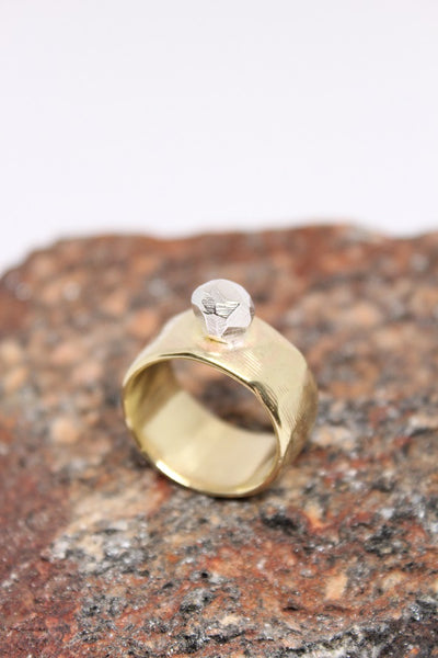 Brass + Silver Rock Ring - #181