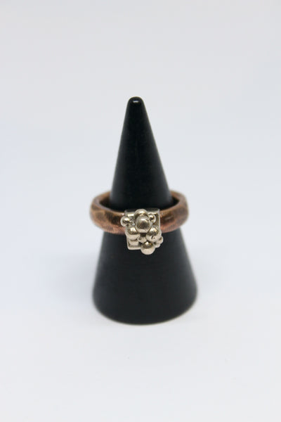 Bronze + Silver Pebble Plate Ring - #80