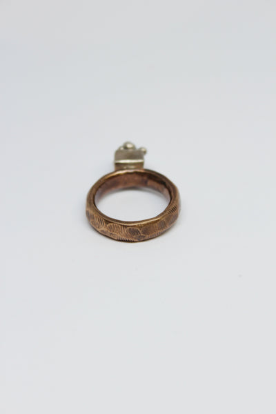 Bronze + Silver Pebble Plate Ring - #80