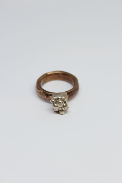 Bronze + Silver Pebble Plate Ring - #80