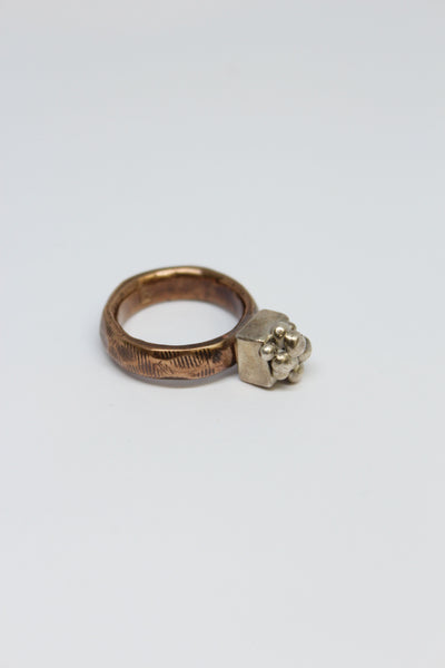 Bronze + Silver Pebble Plate Ring - #80