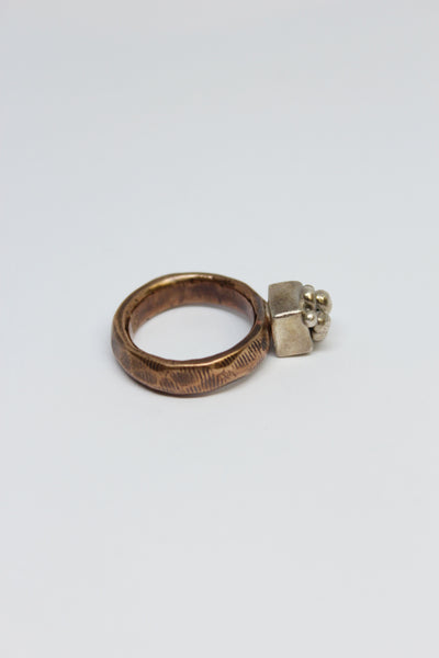 Bronze + Silver Pebble Plate Ring - #80