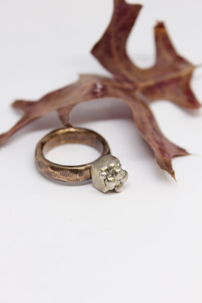 Bronze + Silver Pebble Plate Ring - #80