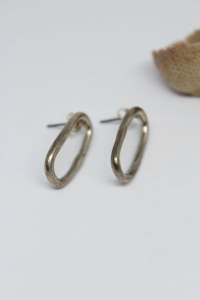 Silver, Hand Formed, Small Hoop Stud Earrings- #70