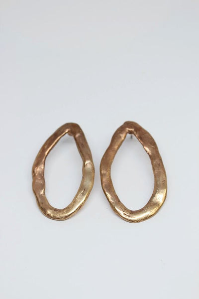 Bronze, Hand Formed, Oval Stud Earrings- #73