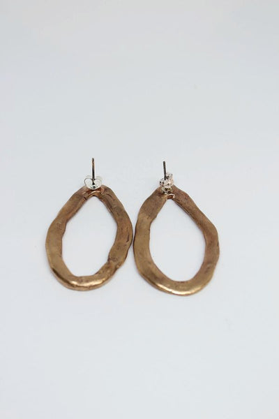 Bronze, Hand Formed, Oval Stud Earrings- #73