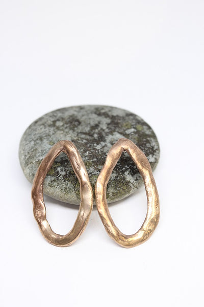 Bronze, Hand Formed, Oval Stud Earrings- #73