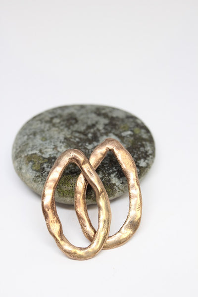 Bronze, Hand Formed, Oval Stud Earrings- #73