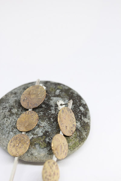 Silver + Brass Disc Stud Earrings- #74