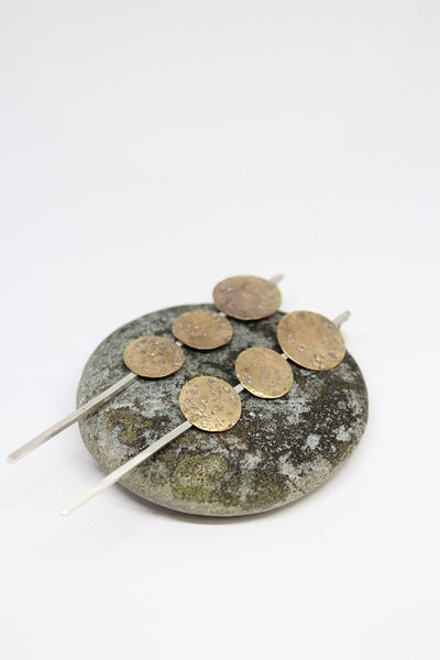 Silver + Brass Disc Stud Earrings- #74