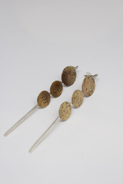 Silver + Brass Disc Stud Earrings- #74