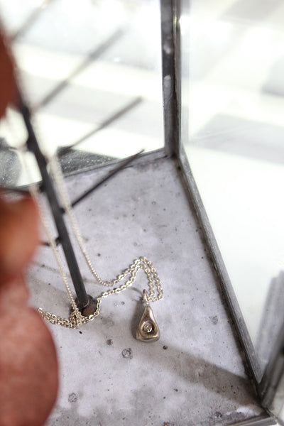 Silver Hand Formed Triangle Pebble Pendant - #77