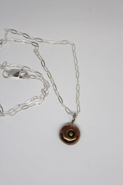 Bronze Pendant, Hand Formed Pebble on Silver Chain  - #79
