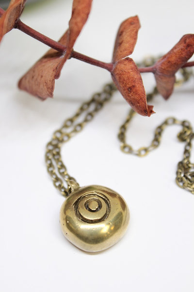 Brass Pendant, Large Hand Formed Pebble on Brass Chain  - #75