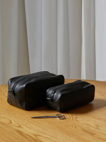 Marlo Black Leather Wash Bag | Small