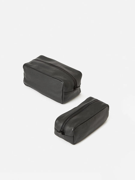 Marlo Black Leather Wash Bag | Large