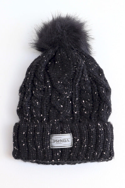 Fleck Pom Pom Cable Beanie | Black- SALE!! Was $48 now $29